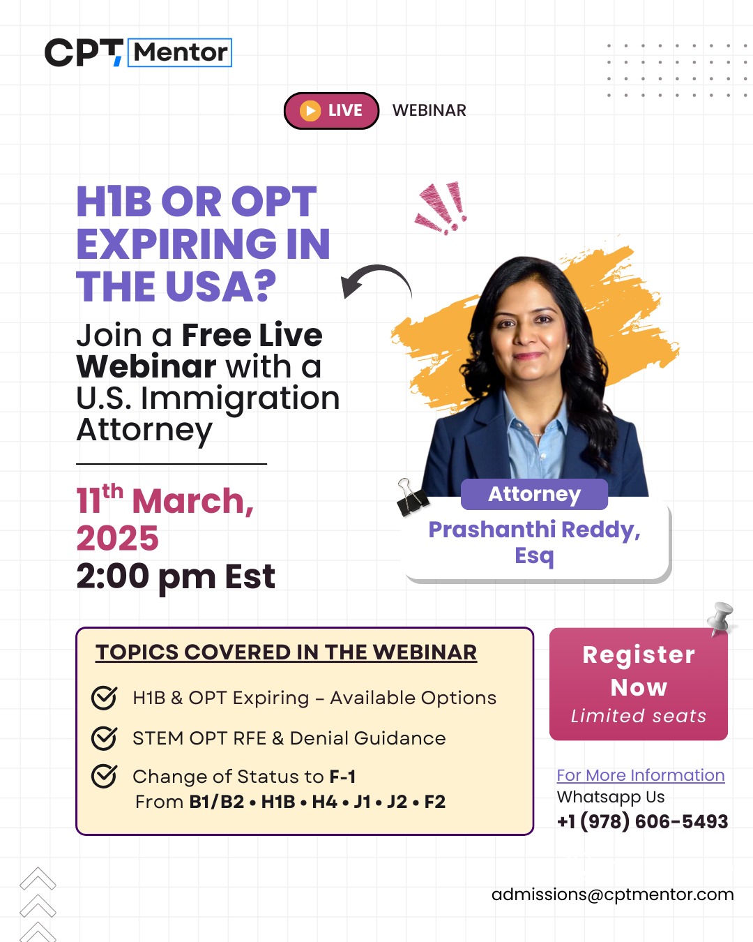 H1B or OPT Expiring in the USA - Free Live Webinar
